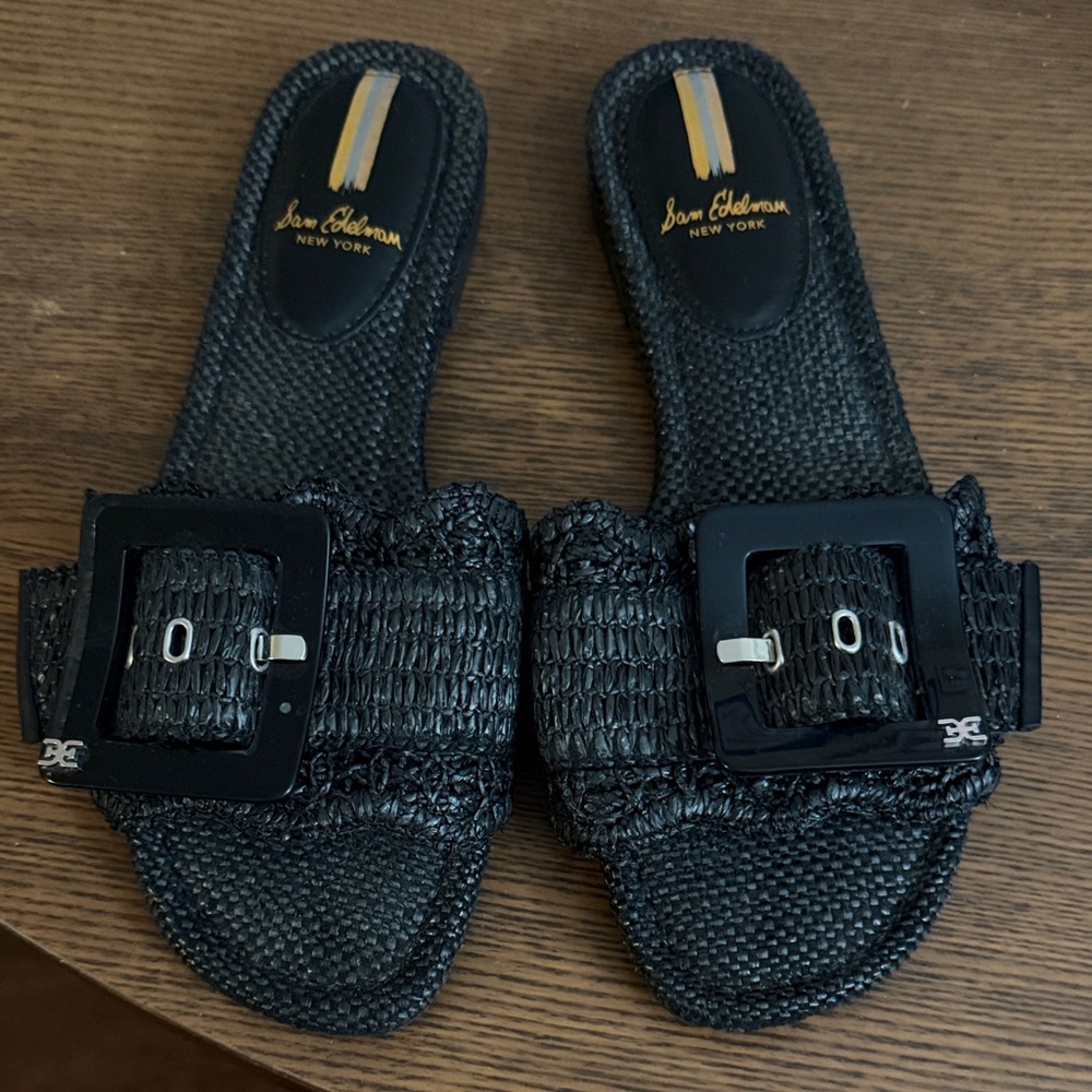 Sam Edelman Black Woven Buckle Slides